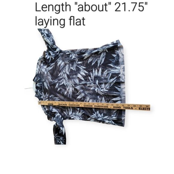 ZARA Semi-Sheer Mesh Floral High Neck Bell Sleeve Top in Black & White size S - Picture 6 of 7